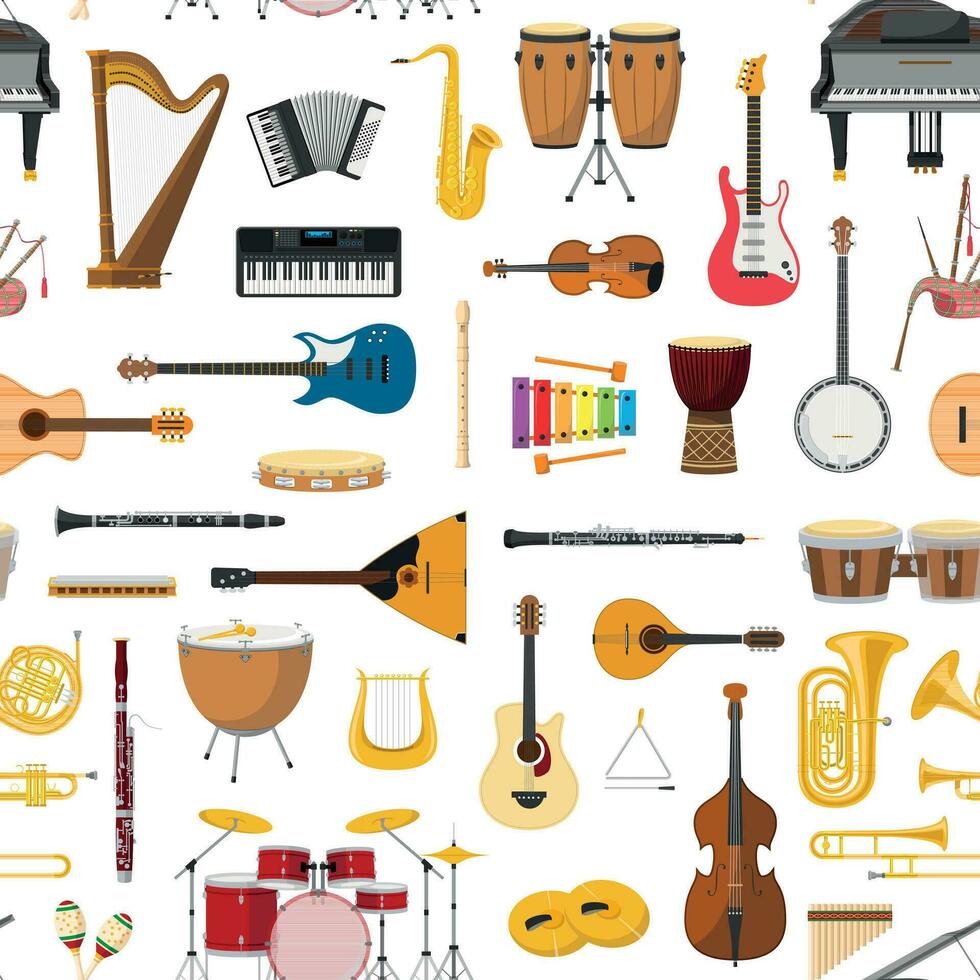 Musical instrumental nahtlos Muster Hintergrund. Vektor illustracion