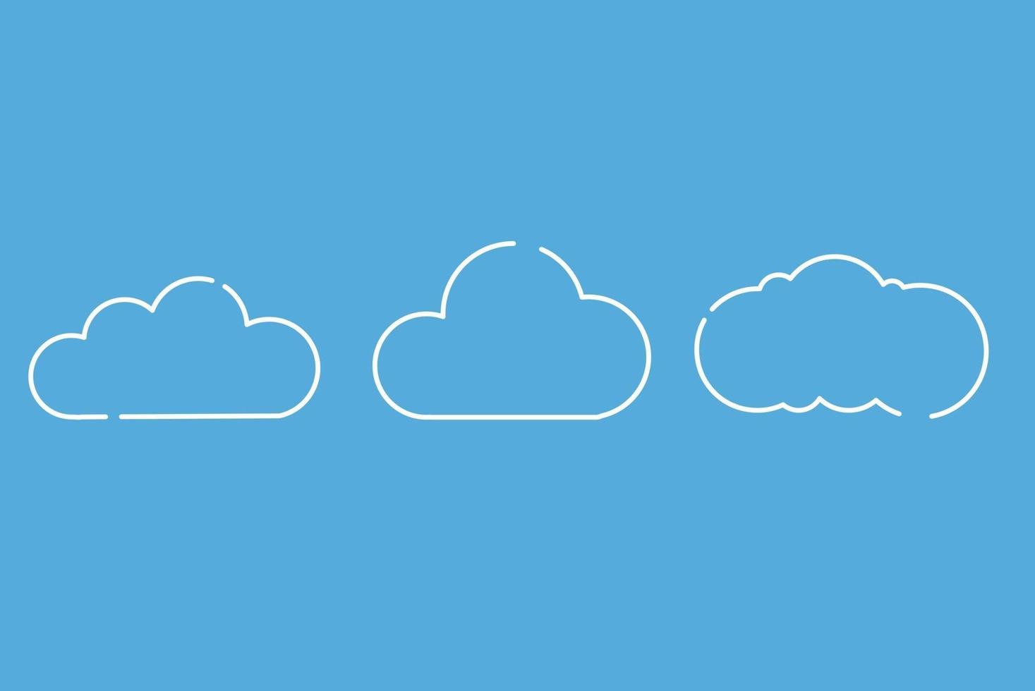 Satz von Wolkensymbolen im trendigen flachen Stil lokalisiert auf blauem Hintergrund vektor