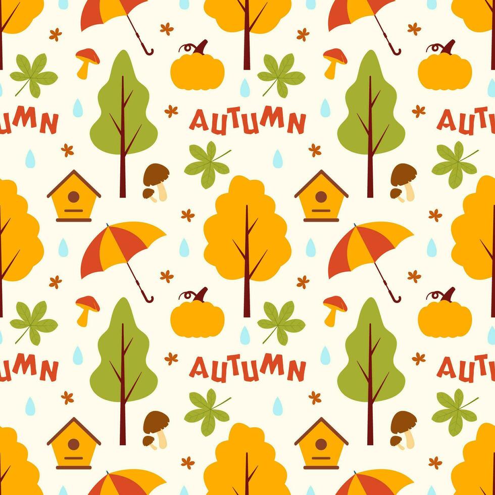 Herbst nahtlos Muster Illustration Element Panorama- von Ahorn Bäume gefallen im Karikatur Vorlage Hand gezeichnet vektor