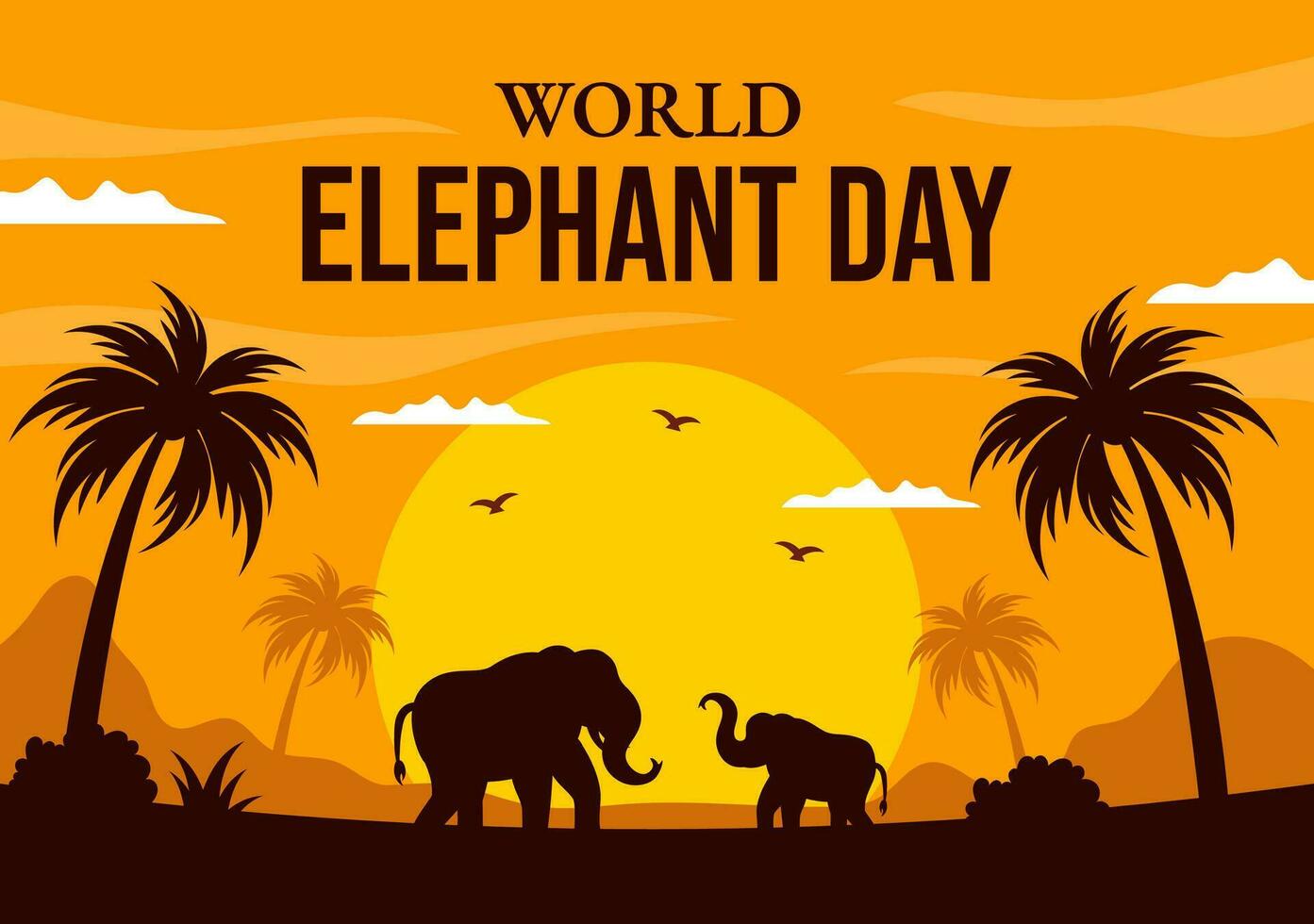 värld elefant dag vektor illustration på 12 augusti med elefanter djur för frälsning ansträngningar och bevarande i tecknad serie hand dragen mallar