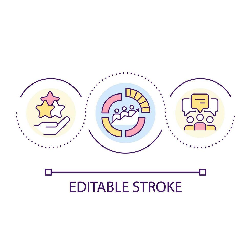 Ziel Publikum Engagement Schleife Konzept Symbol. Kommunikation mit Potenzial Kunden. online Marketing abstrakt Idee dünn Linie Illustration. isoliert Gliederung Zeichnung. editierbar Schlaganfall vektor