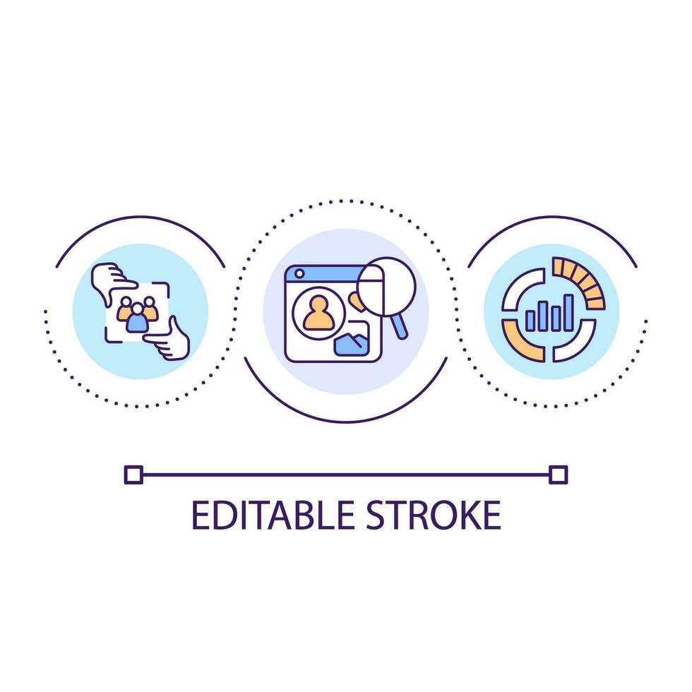 analysieren Kunde Aktivität auf Website Schleife Konzept Symbol. Studie Benutzer Verhalten. Marketing Strategie abstrakt Idee dünn Linie Illustration. isoliert Gliederung Zeichnung. editierbar Schlaganfall vektor