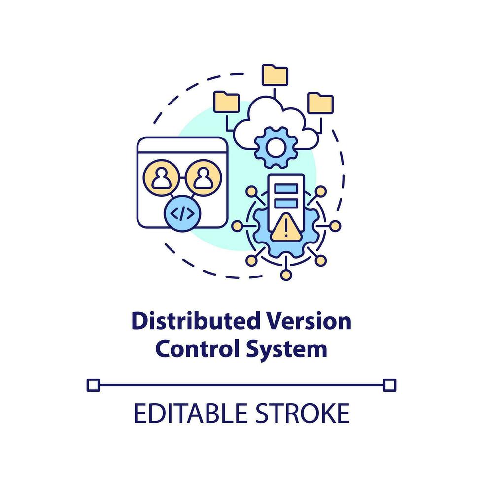 verteilt Ausführung Steuerung System Konzept Symbol. Code Änderungen Verwaltung abstrakt Idee dünn Linie Illustration. isoliert Gliederung Zeichnung. editierbar Schlaganfall vektor