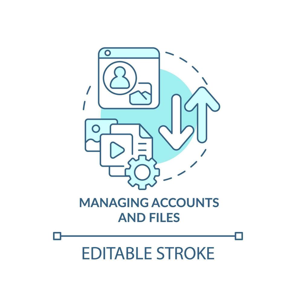 Verwaltung Konten und Dateien Türkis Konzept Symbol. Unternehmen Aufzeichnungen abstrakt Idee dünn Linie Illustration. isoliert Gliederung Zeichnung. editierbar Schlaganfall vektor