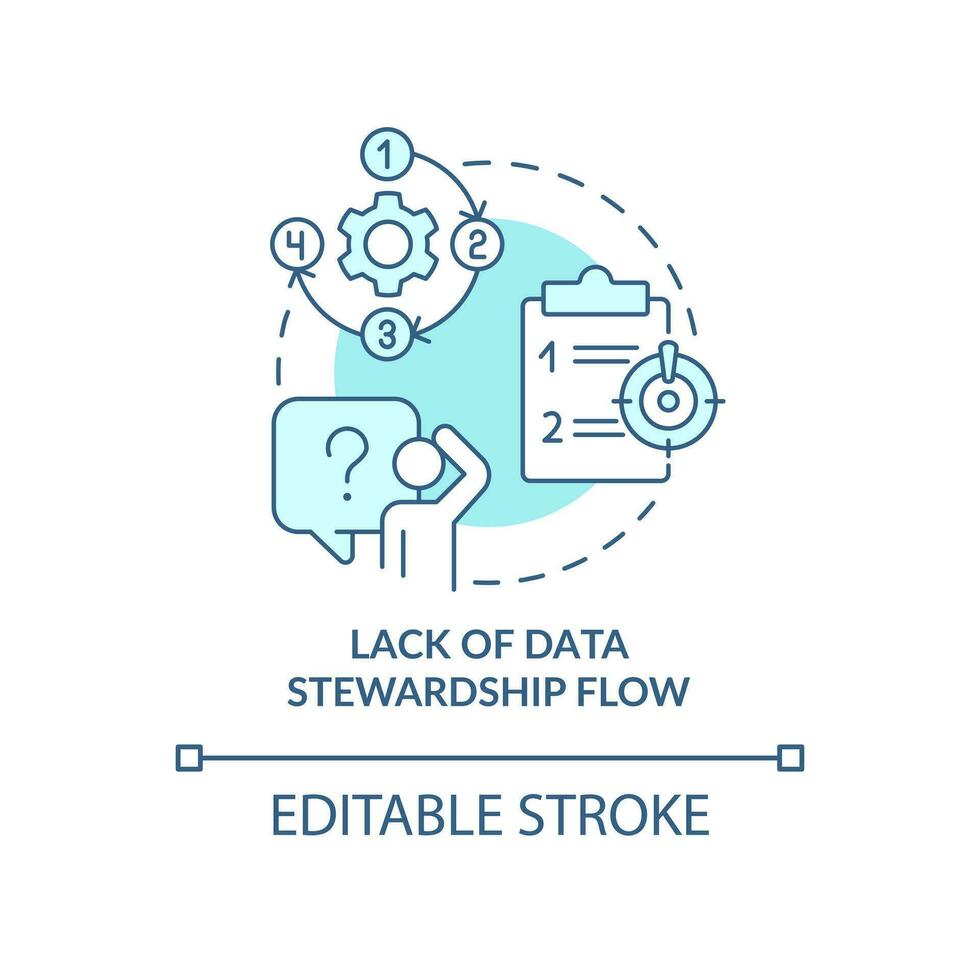 brist av data förvaltarskap strömma turkos begrepp ikon. information styrning systemet abstrakt aning tunn linje illustration. isolerat översikt teckning. redigerbar stroke vektor