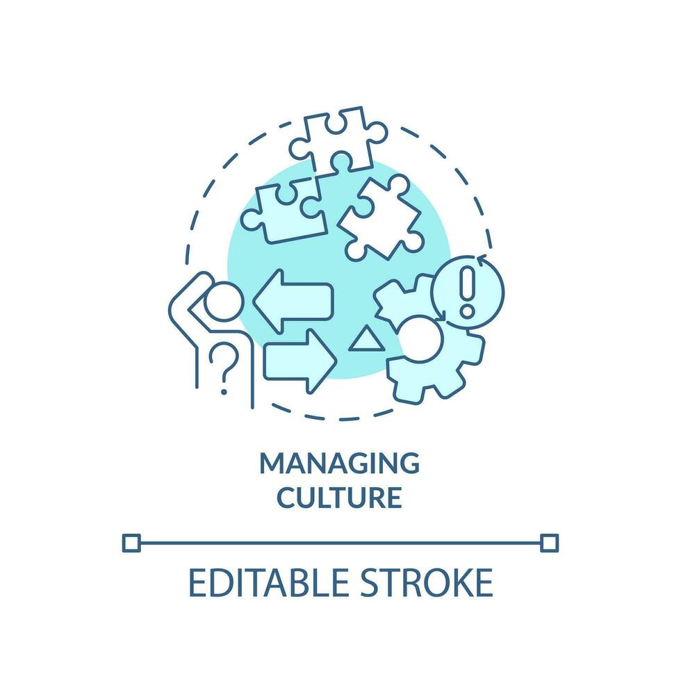 Verwaltung Kultur Türkis Konzept Symbol. Daten Führung Herausforderung abstrakt Idee dünn Linie Illustration. isoliert Gliederung Zeichnung. editierbar Schlaganfall vektor
