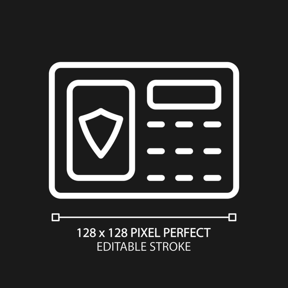 Sicherheit Alarm Pixel perfekt Weiß linear Symbol zum dunkel Thema. erkennen Einbruch. Einbruch Verhütung. automatisiert System. dünn Linie Illustration. isoliert Symbol zum Nacht Modus. editierbar Schlaganfall vektor