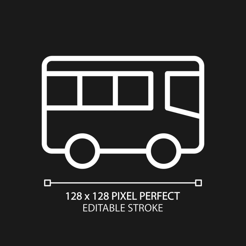 Öffentlichkeit Transport Pixel perfekt Weiß linear Symbol zum dunkel Thema. Stadt pendeln. Bus Transport. Stadt, Dorf Infrastruktur. dünn Linie Illustration. isoliert Symbol zum Nacht Modus. editierbar Schlaganfall vektor