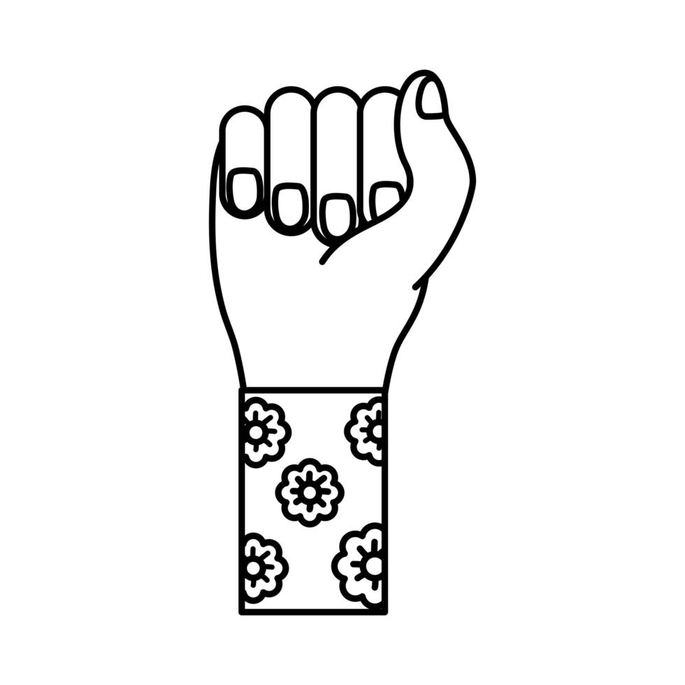 hand knytnäve med blommor i ärm feminism linje stil ikon vektor