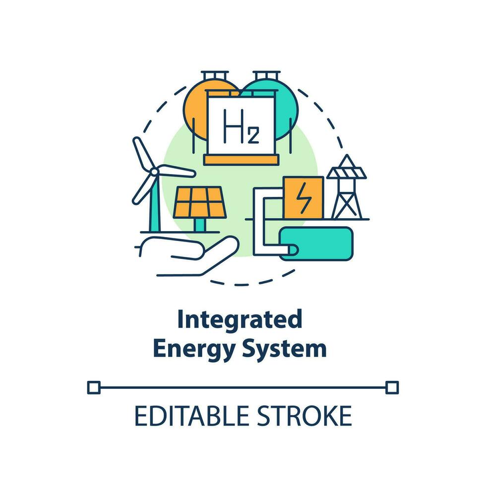 integrerad energi systemet begrepp ikon. grön handla. förenad kraft strategi abstrakt aning tunn linje illustration. isolerat översikt teckning. redigerbar stroke vektor