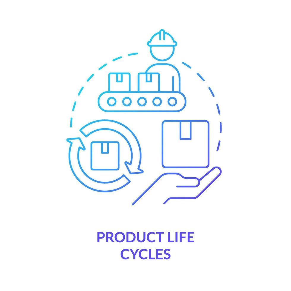 produkt liv cykler blå lutning begrepp ikon. tillverkning bearbeta. finansiell förvaltning problem abstrakt aning tunn linje illustration. isolerat översikt teckning vektor