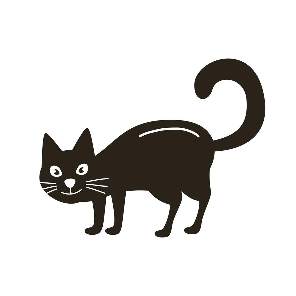 halloween katt svart platt stilikon vektor