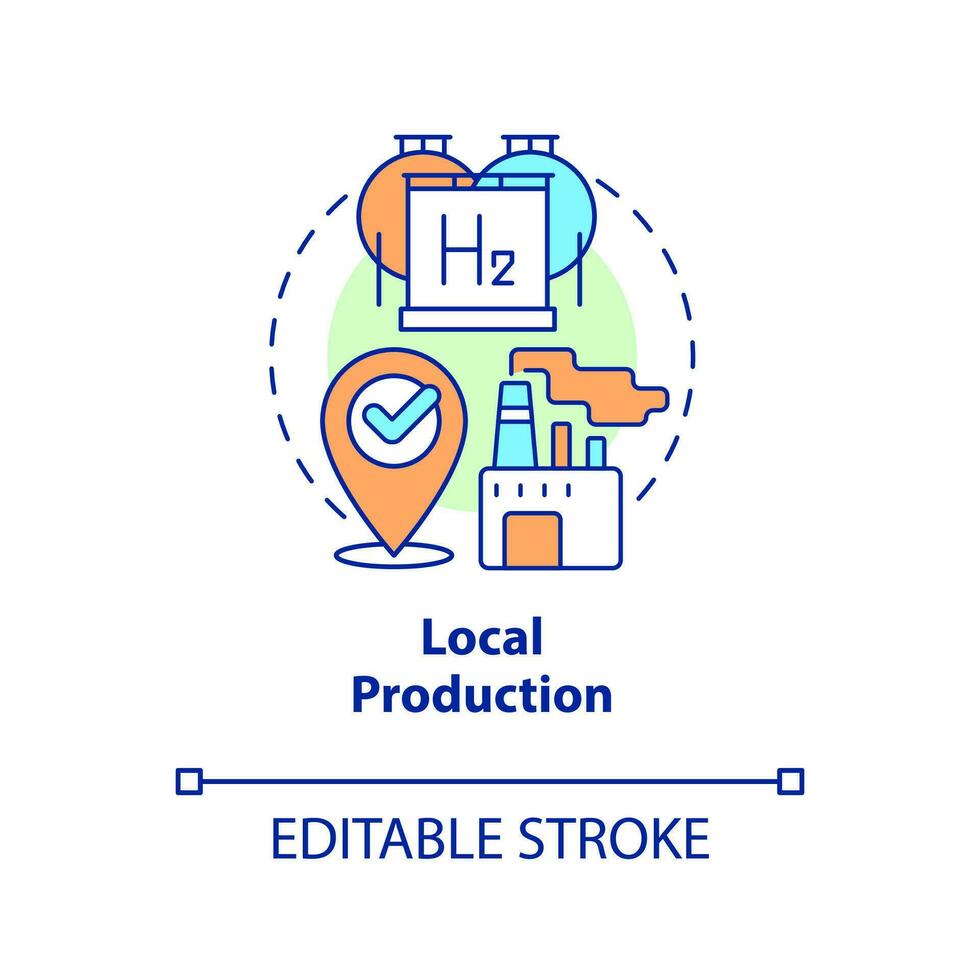 lokal- produktion begrepp ikon. alternativ energi utveckling. fördel av väte abstrakt aning tunn linje illustration. isolerat översikt teckning. redigerbar stroke vektor