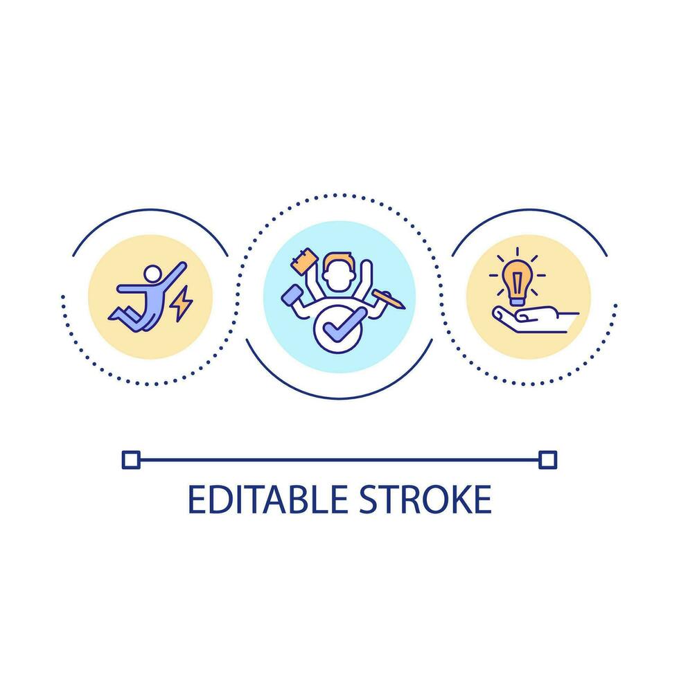 Multitasking Kompetenzen Schleife Konzept Symbol. Produktivität im Arbeitsplatz. talentiert Mitarbeiter abstrakt Idee dünn Linie Illustration. isoliert Gliederung Zeichnung. editierbar Schlaganfall vektor