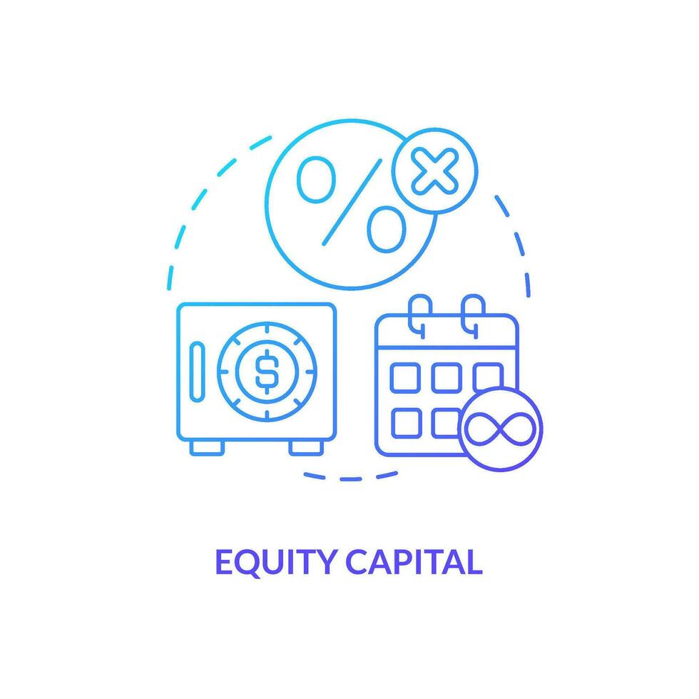 Eigenkapital Hauptstadt Blau Gradient Konzept Symbol. Interesse und Dividenden frei. Quelle von lange Begriff Finanzierung abstrakt Idee dünn Linie Illustration. isoliert Gliederung Zeichnung vektor