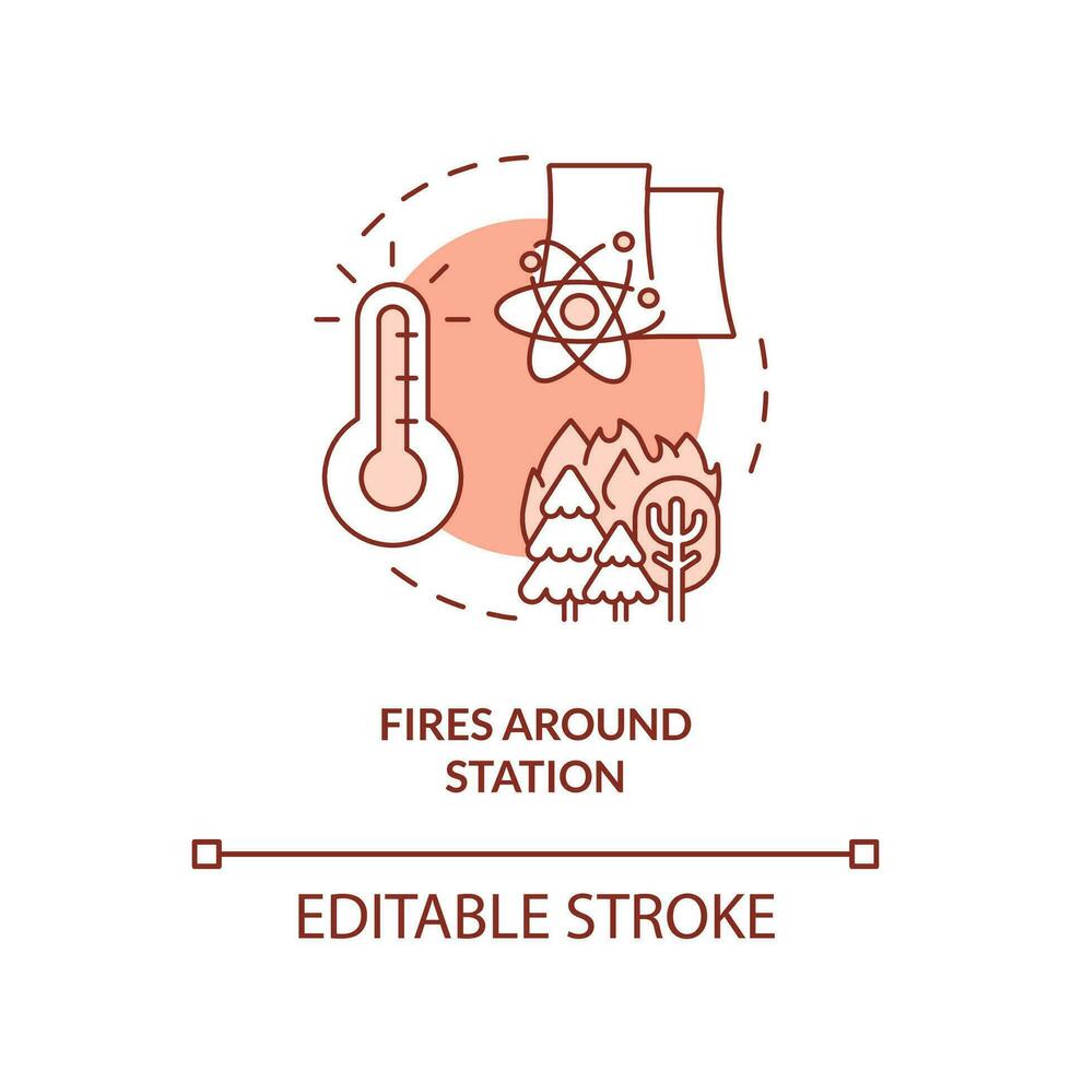 bränder runt om station orange begrepp ikon. hög temperatur. kärn olycka orsak abstrakt aning tunn linje illustration. isolerat översikt teckning. redigerbar stroke vektor