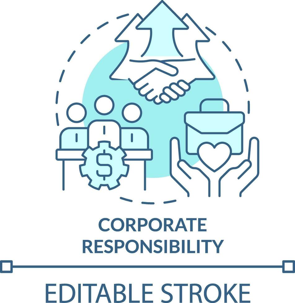 företags- ansvar turkos begrepp ikon. typ av csr abstrakt aning tunn linje illustration. ansvarighet. isolerat översikt teckning. redigerbar stroke vektor