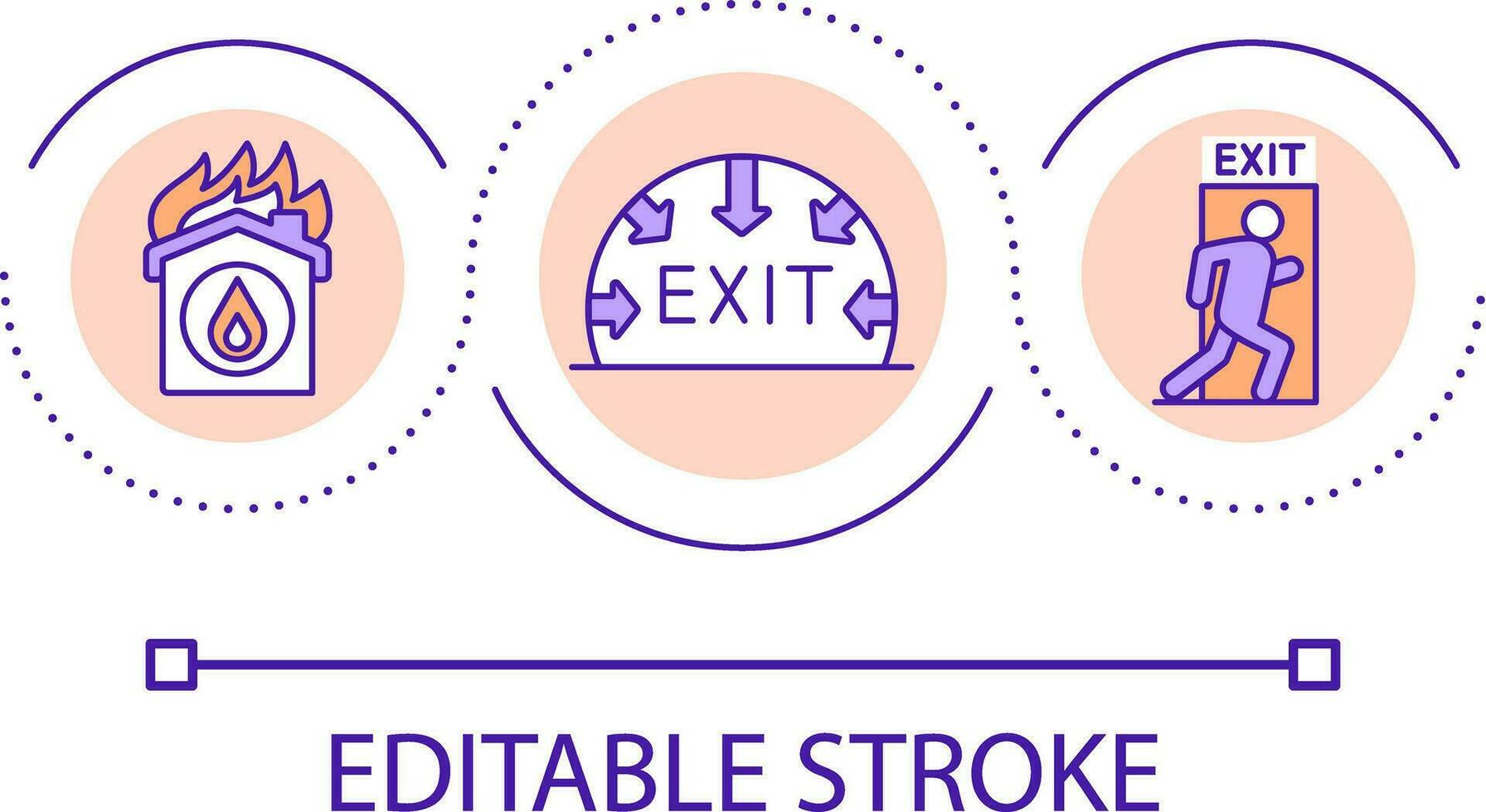 Notfall Evakuierung während Feuer im Gebäude Schleife Konzept Symbol. Verlassen durch Ausfahrt Tür abstrakt Idee dünn Linie Illustration. isoliert Gliederung Zeichnung. editierbar Schlaganfall vektor