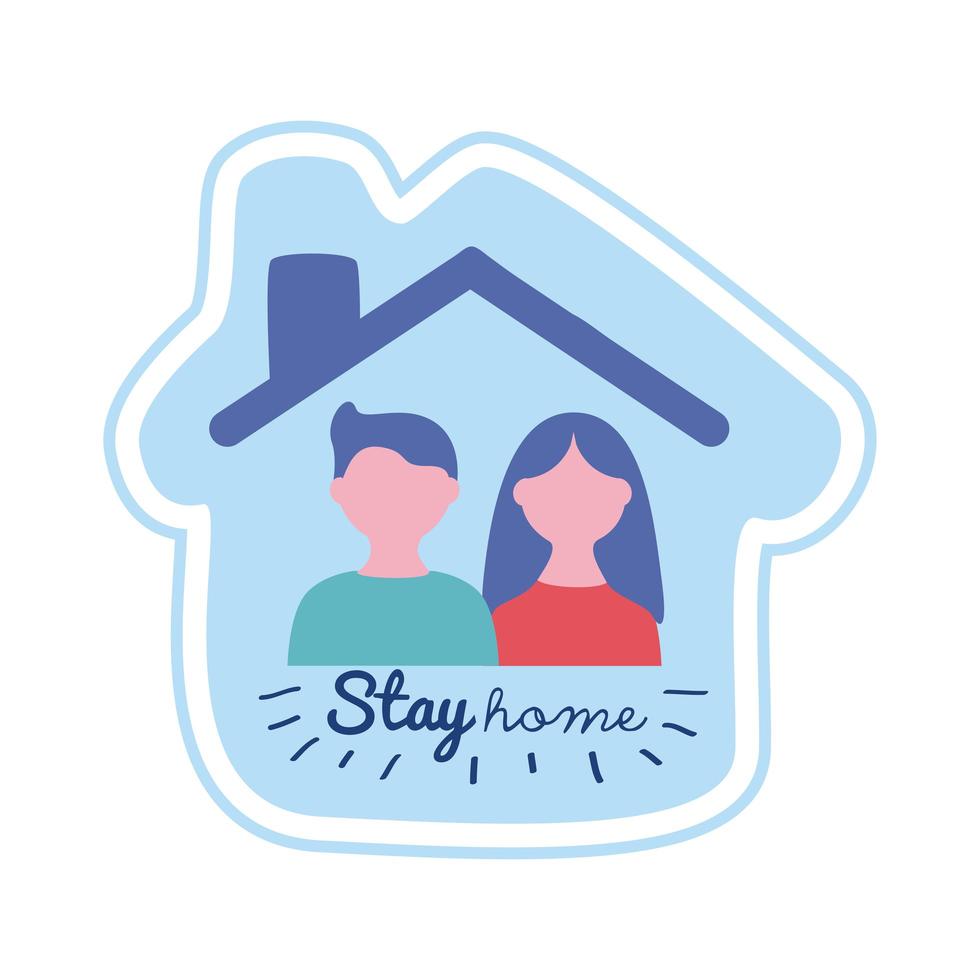 Bleiben Sie zu Hause Schriftzug Kampagne mit Paar im Haus vektor