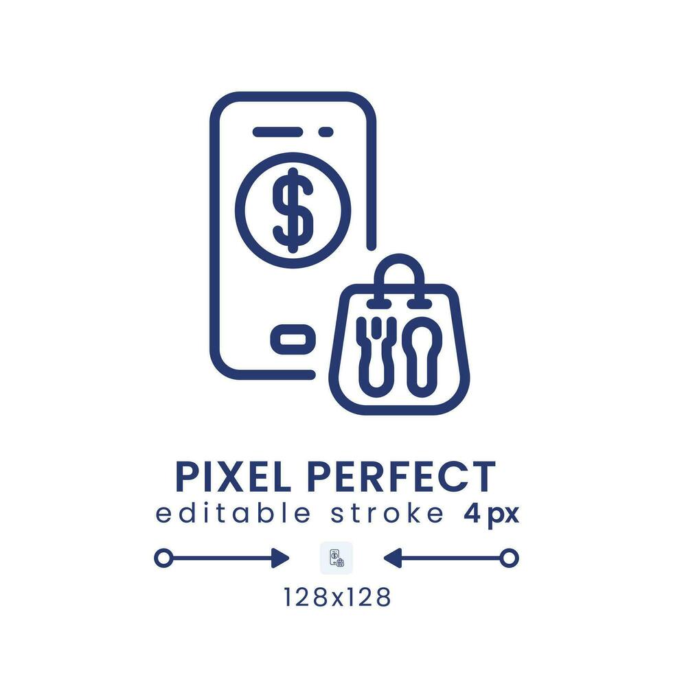 Essen und trinken Lieferung App linear Desktop Symbol. Kunde Service. online Bestellung. Pixel perfekt 128x128, Gliederung 4px. gui, ux Design. isoliert Benutzer Schnittstelle Element zum Webseite. editierbar Schlaganfall vektor