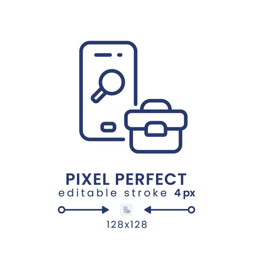 jobb Sök app linjär skrivbordet ikon. rekrytering programvara. sysselsättning marknad. pixel perfekt 128x128, översikt 4px. gui, ux design. isolerat användare gränssnitt element för hemsida. redigerbar stroke vektor