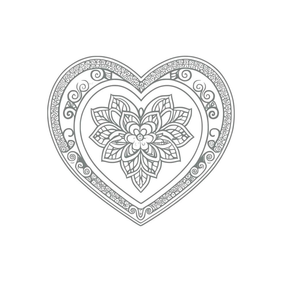 blomma med ram i form av hjärta. dekoration i etnisk orientalisk, vektor