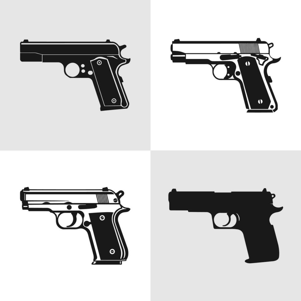 pistol minimal logotyp uppsättning hand pistol logotyp ikoner silhuett vektor