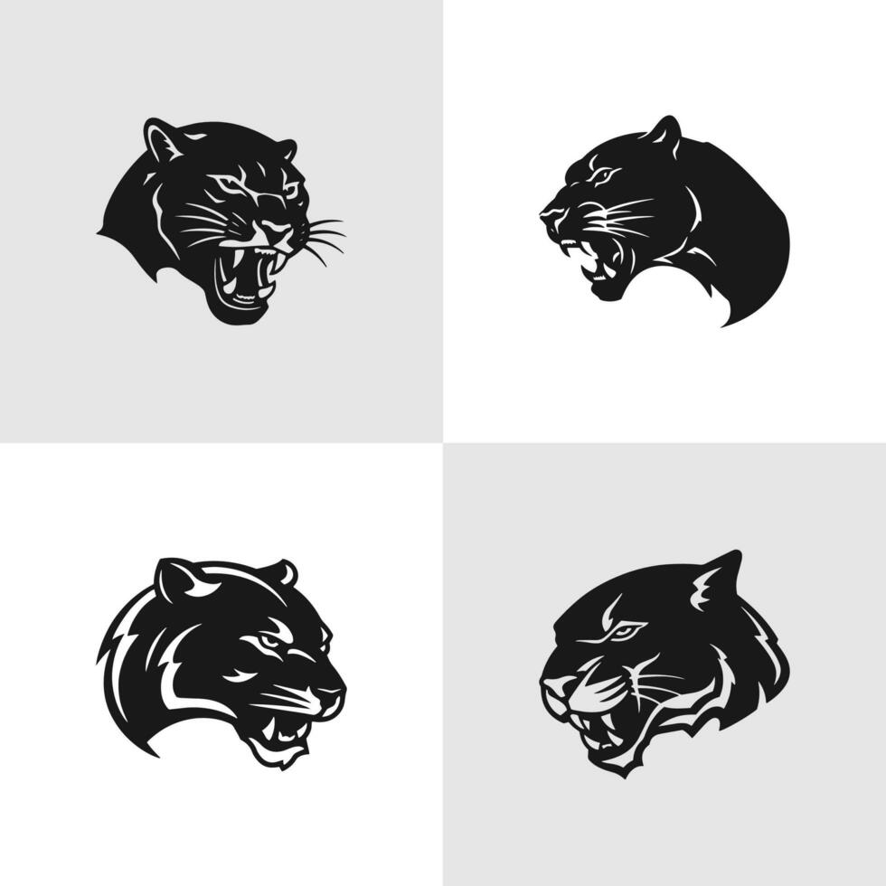 tiger linje Ikonuppsättning, svart panter vektor linje logotyp illustration design