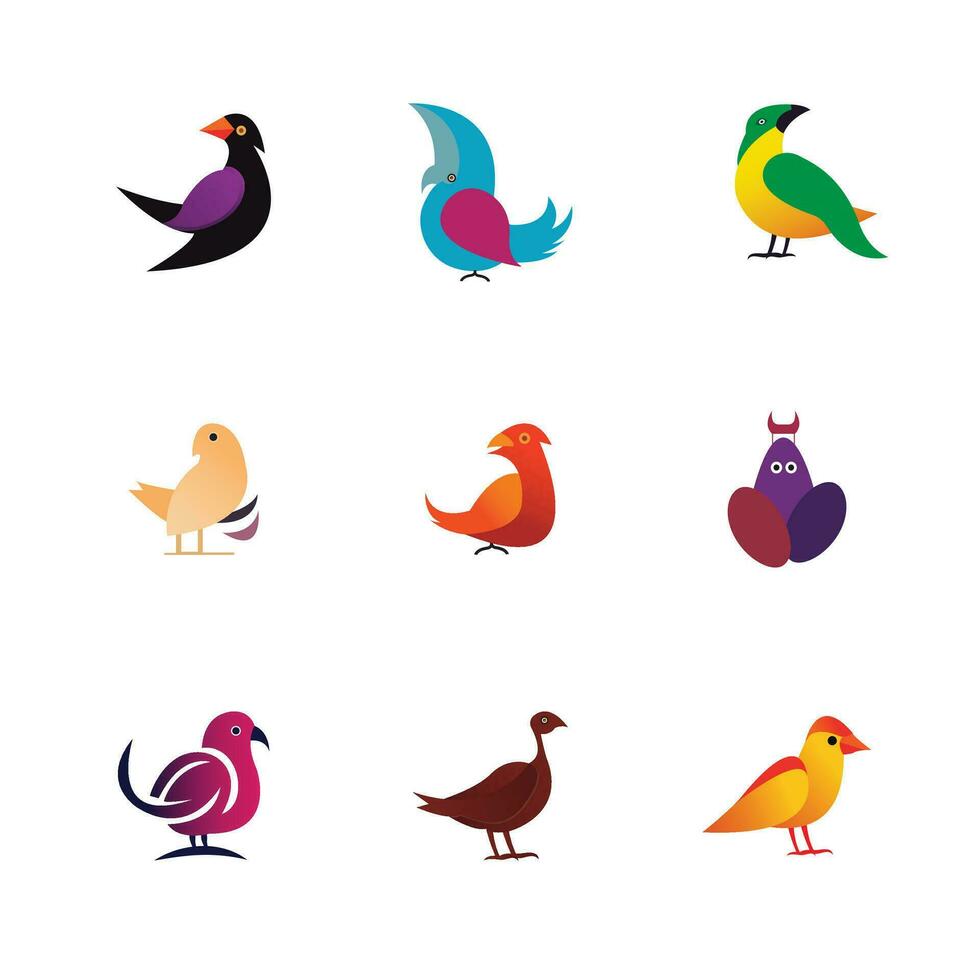 fågel minimal logotyp uppsättning ikon vektor mall