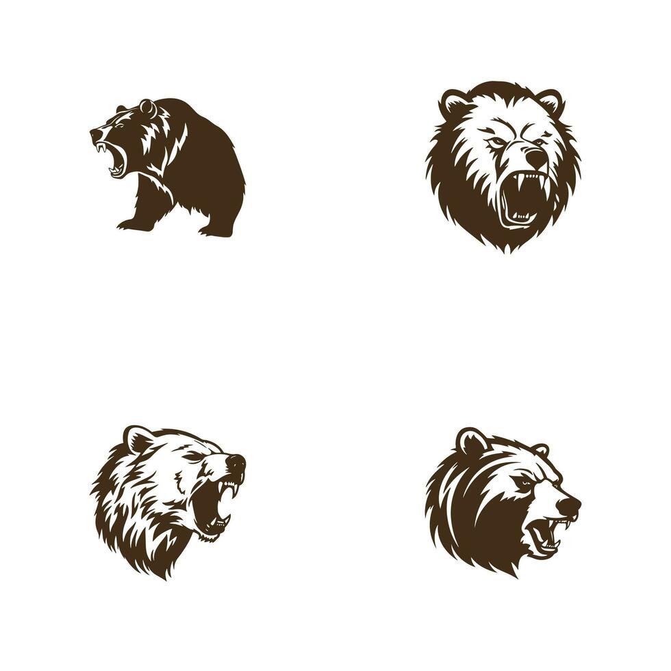 grafiska uppsättning av björnar på svart, grizzly Björn och panda vektor elements.design,tattoo och logotyp