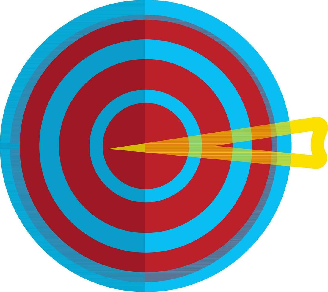 gul mål pil med blå och röd bullseye. vektor