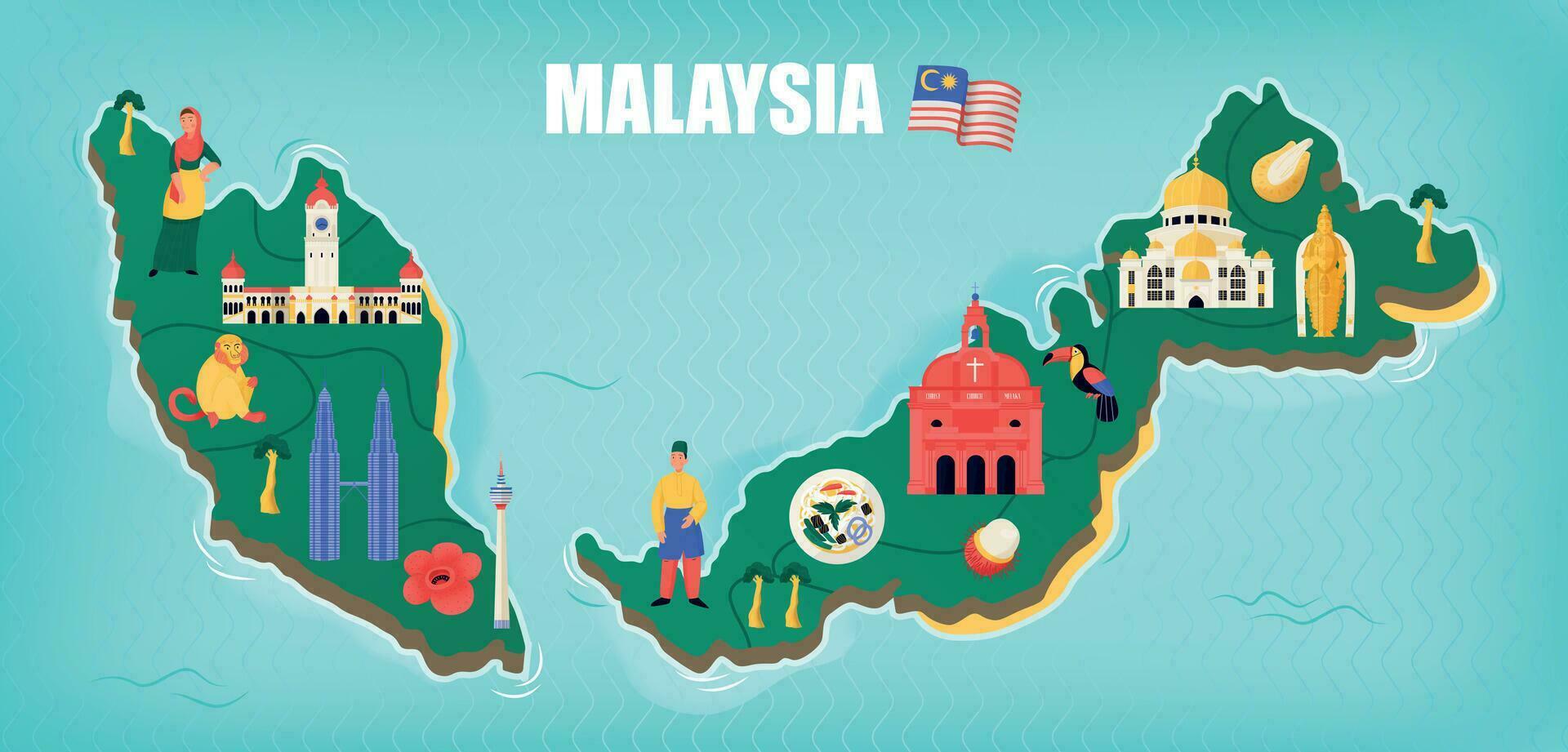 Malaysia Karte eben vektor