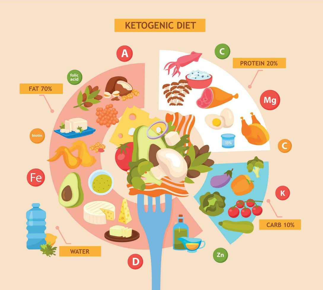ketogen diet platt infographics bakgrund vektor