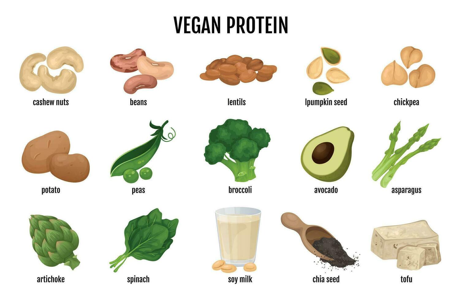 vegan protein mat uppsättning vektor