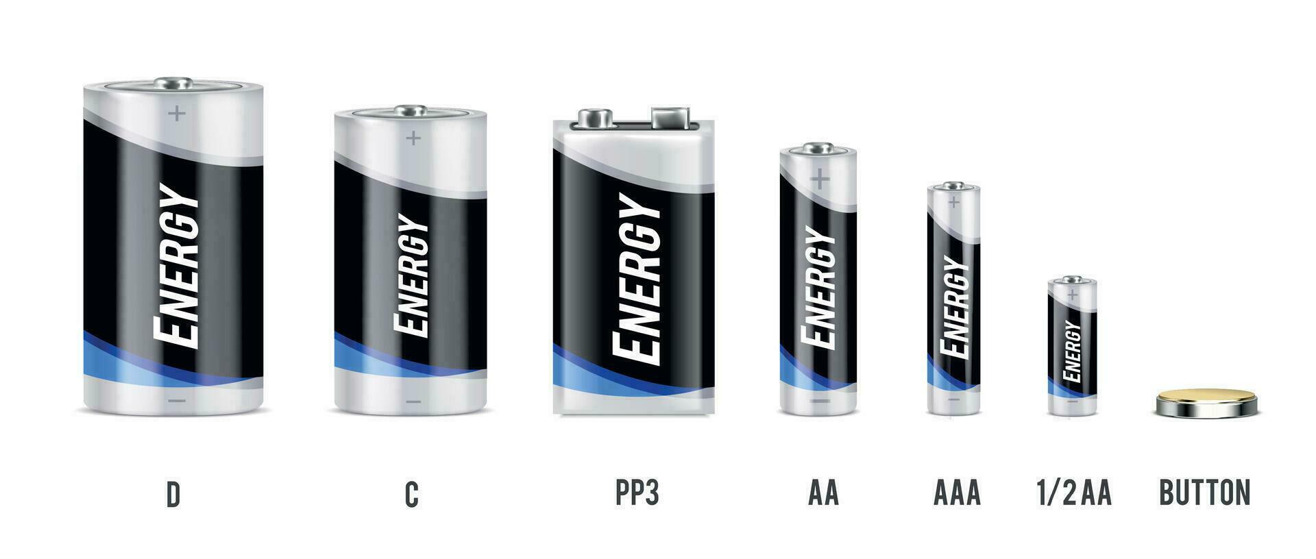 Typen von Batterien realistisch einstellen vektor