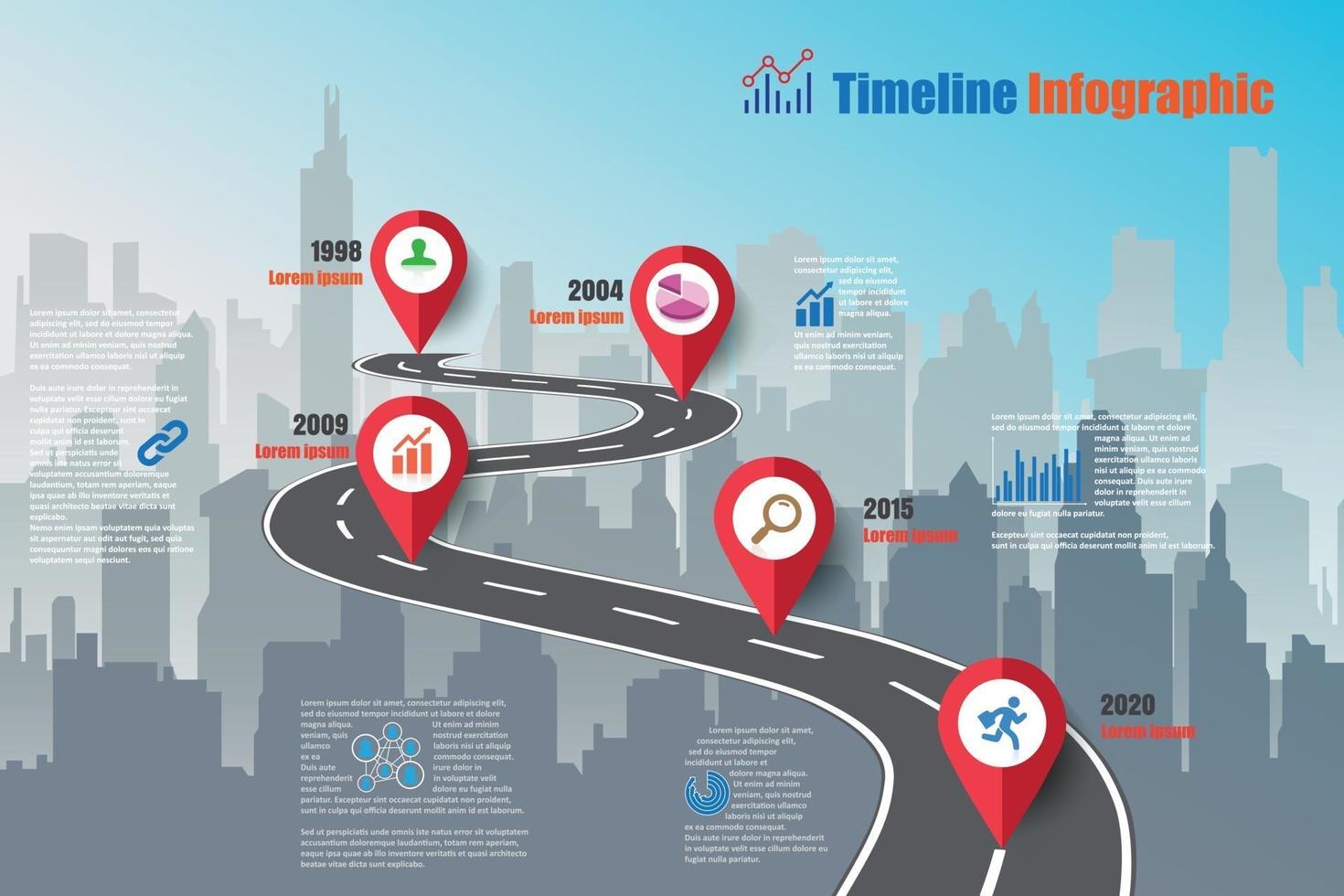 Infografik-Stadt der Geschäftsstraßenkarten-Zeitachse für abstrakten Hintergrund. Vorlage Meilenstein Element moderne Diagramm Prozesstechnologie digital. Präsentationstabelle für Marketingdaten. vektor