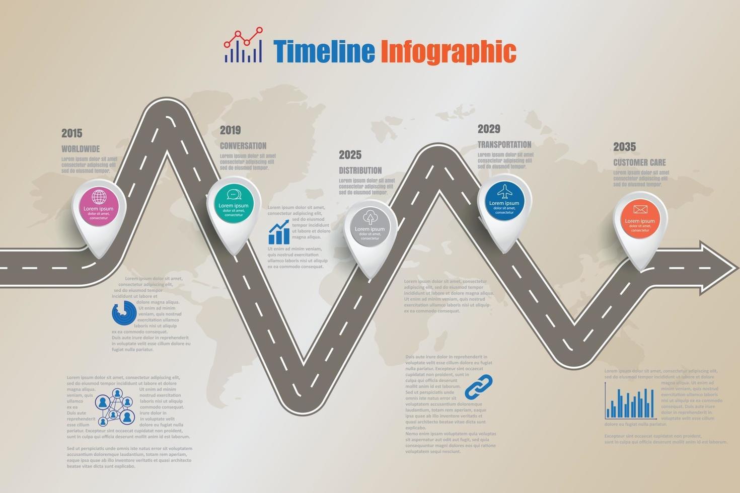 Infografik-Symbole der Geschäftsstraßenkarten-Zeitachse, die für abstrakte Hintergrundschablone entworfen wurden. Element moderne Diagrammprozess Webseiten, Technologie digitale Marketingdaten Präsentationstabelle vektor