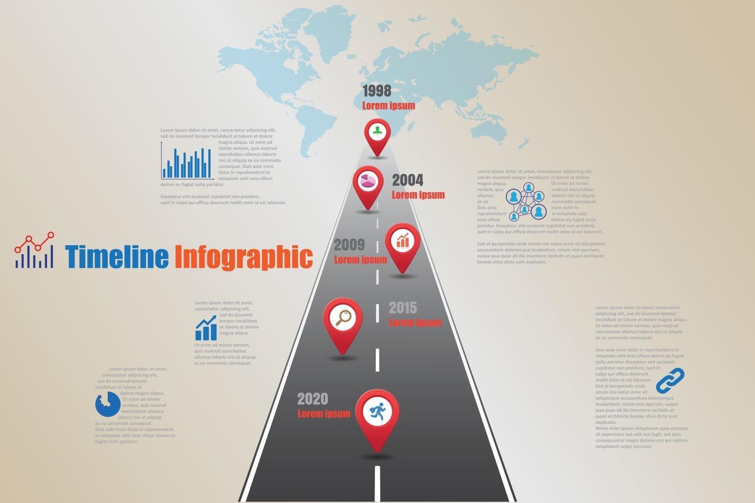 Business Road Map Timeline Infografik Welt für abstrakten Hintergrund Vorlage Meilenstein entworfen. Element moderne Diagramm Prozesstechnologie digitale Marketingdaten Präsentationstabelle vektor