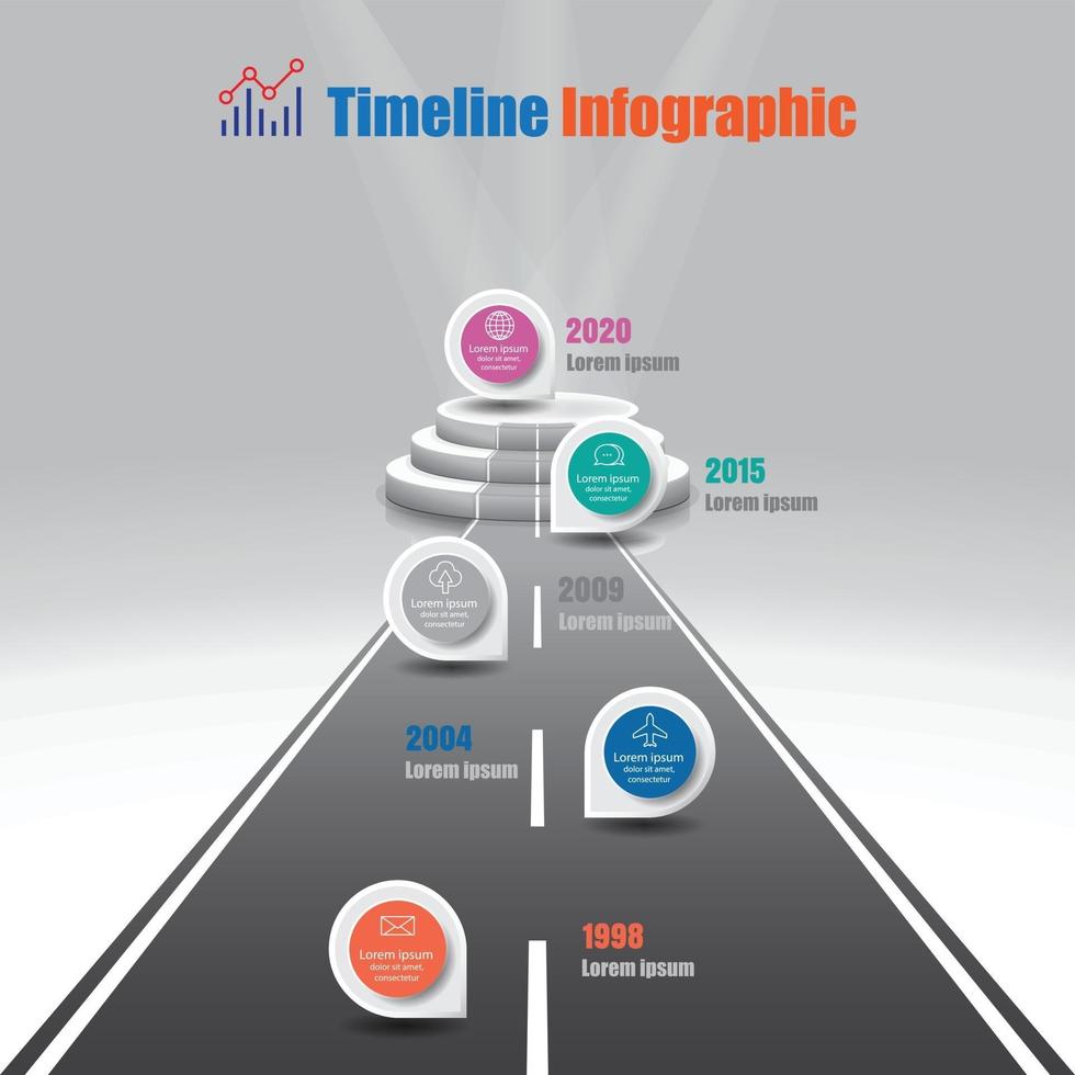 Business Road Map Timeline Infografik Meilenstein Weg zum Podium. Entwickelt für moderne Diagrammverarbeitungstechnologie Digital Marketing Data Presentation Chart. vektor