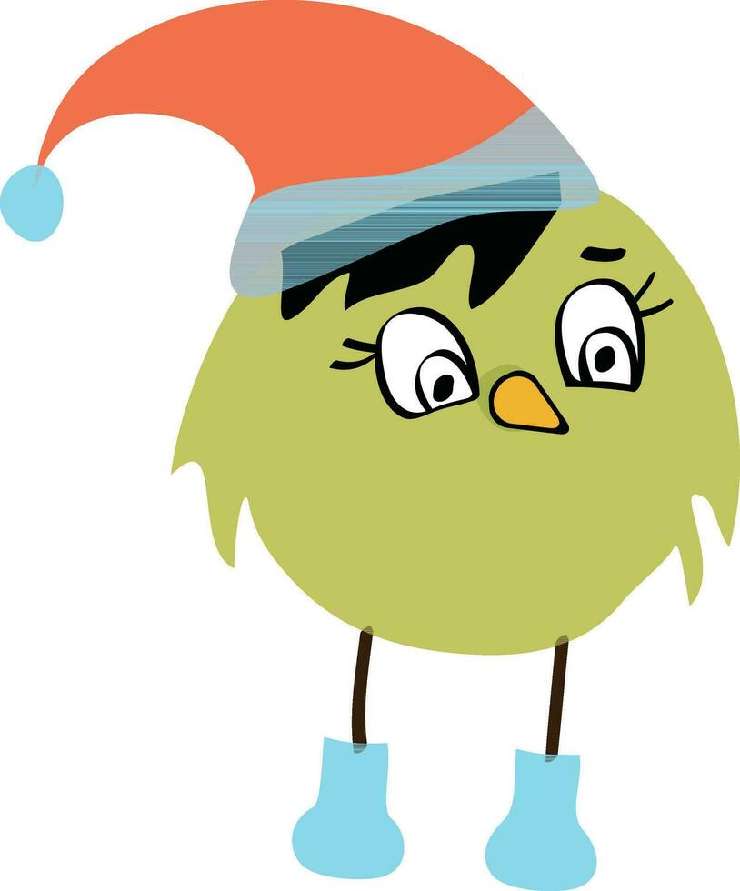 Charakter von Vogel tragen Weihnachten Hut. vektor
