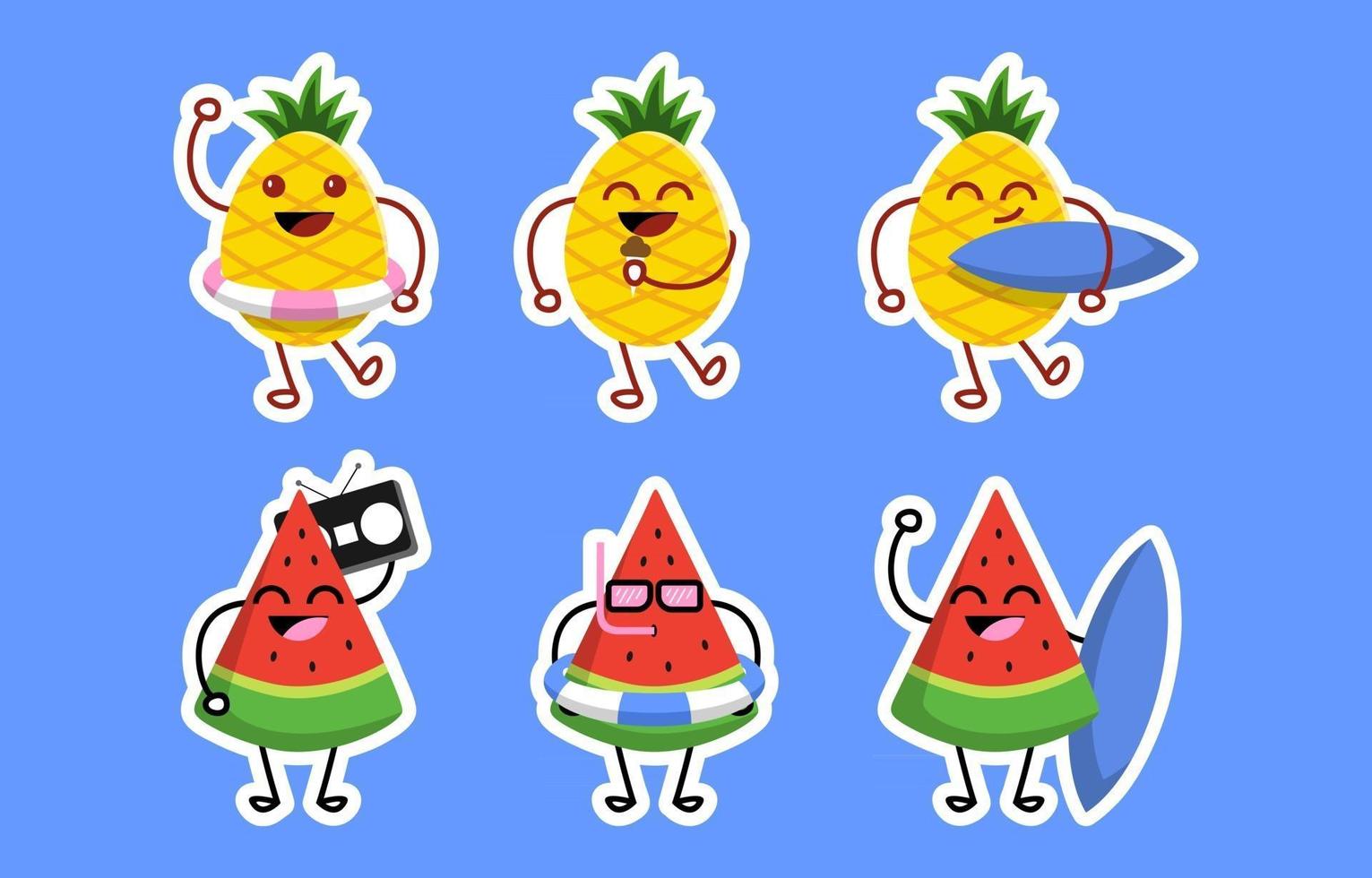 Wassermelone und Ananas Icon Set vektor