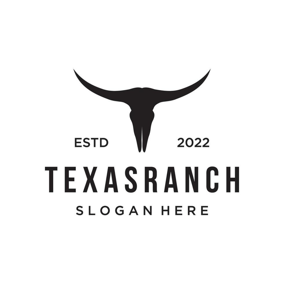 Longhorn Texas Ranch wild Westen Tier Logo Design Jahrgang Retro-Logo zum Cowboy, Vieh, Abzeichen, Restaurant. vektor