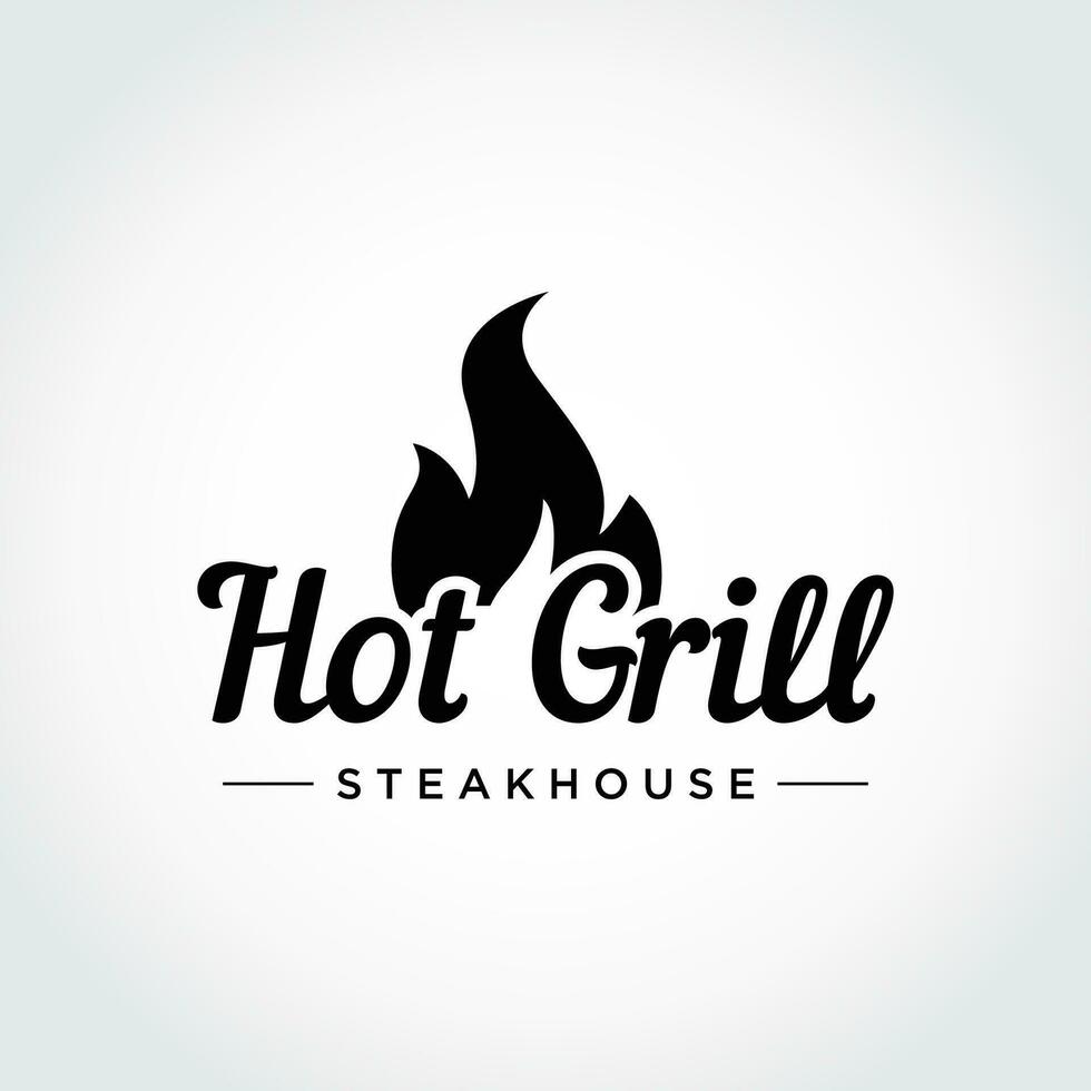 Grill heiß Grill Jahrgang Typografie Logo Vorlage Design mit gekreuzt Flammen und Spatel. Logo zum Restaurant, Abzeichen, Cafe und Bar. vektor