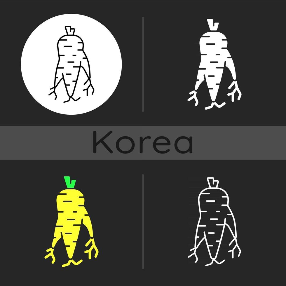koreanische Ginsengwurzel dunkle Themensymbol vektor