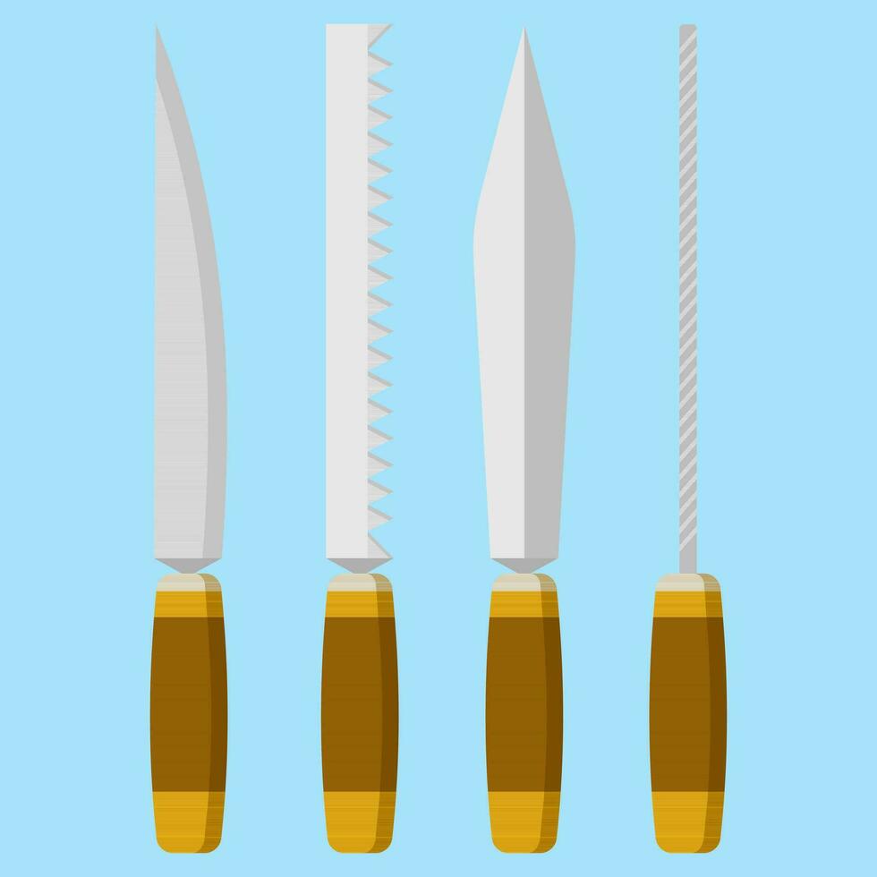 verktyg, kniv, fick syn på, rasp i platt vektor illustration design