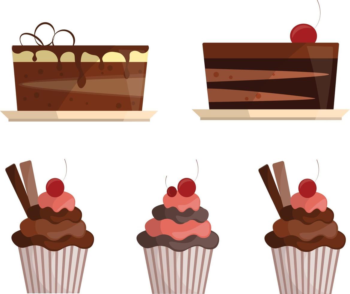 Satz Kuchen und Cupcakes vektor