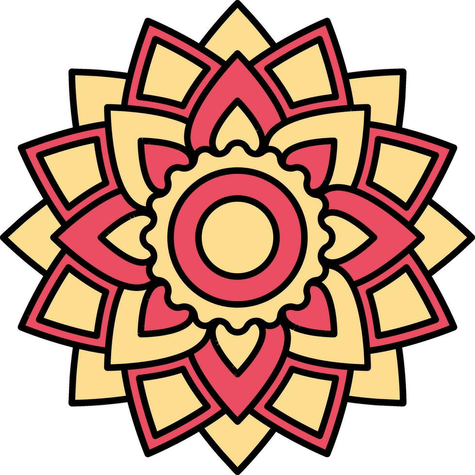kronblad blomma mandala röd och gul ikon. vektor