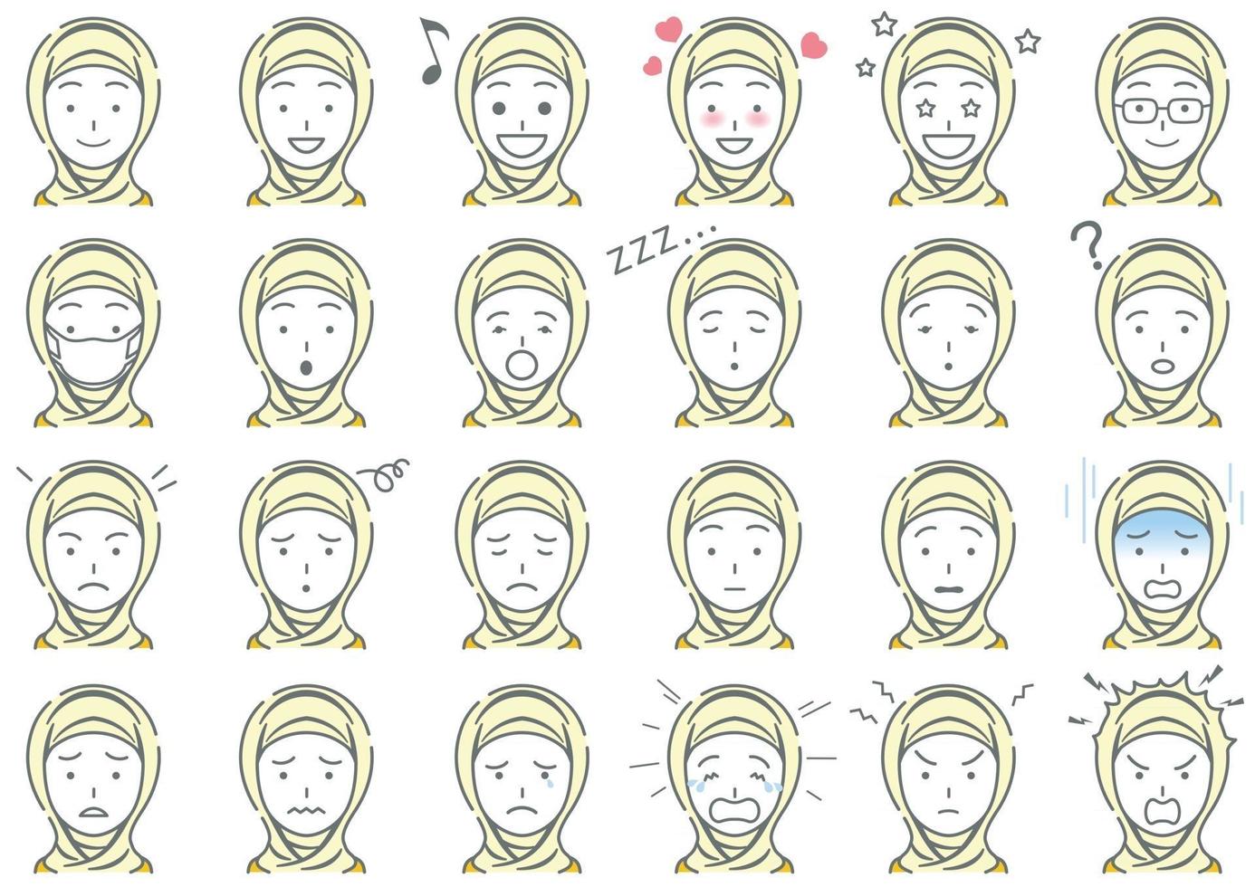 muslimsk affärskvinna vektor olika ansiktsuttryck set isolerad på en vit bakgrund