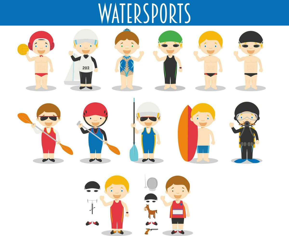 vektor uppsättning av vattensporter i tecknad serie stil