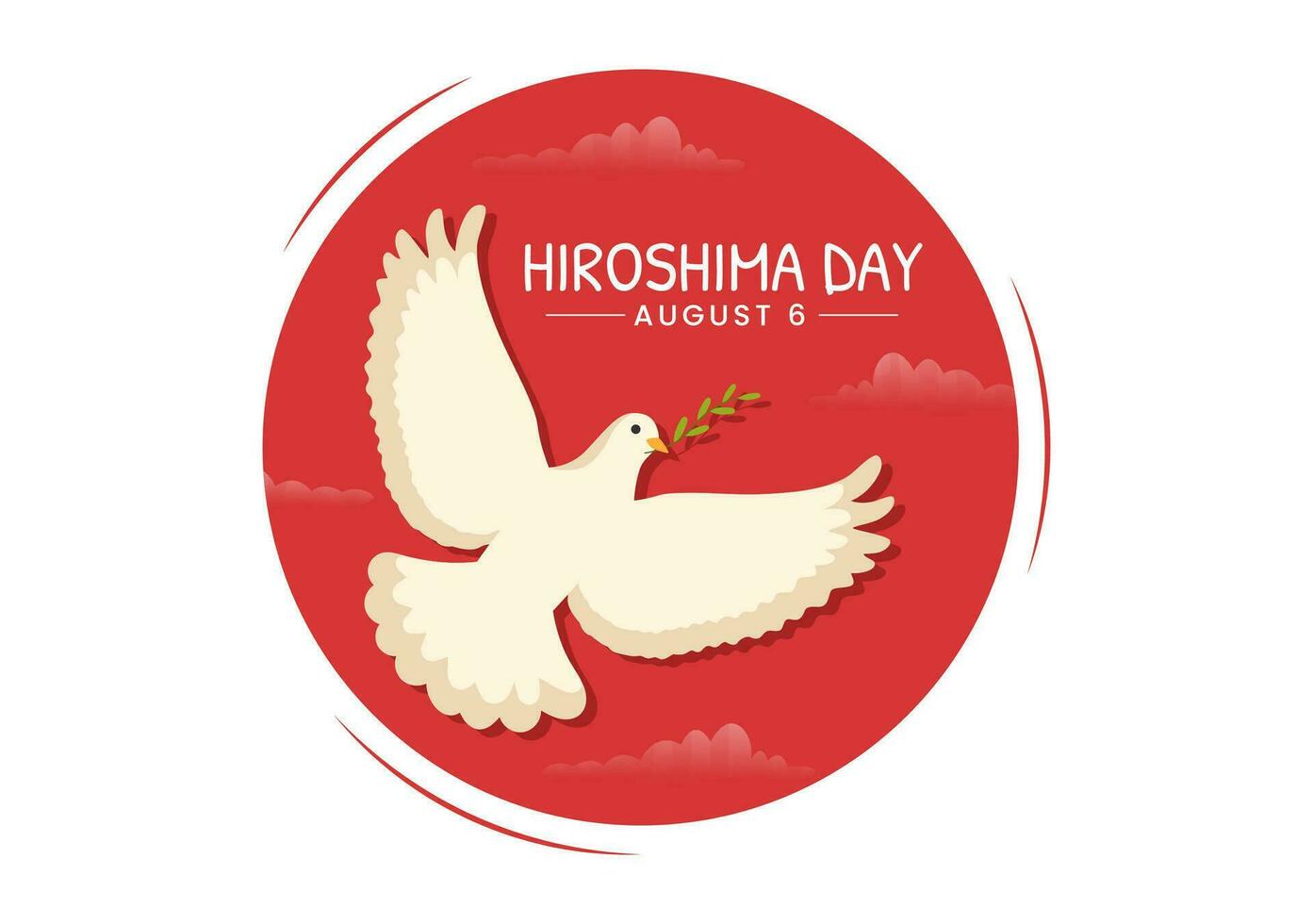hiroshima dag vektor illustration på 6 augusti med fred duva fågel och kärn explosion bakgrund i platt tecknad serie hand dragen mallar